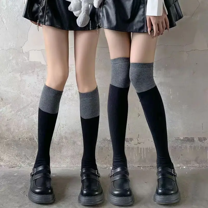 

New Design JK Girls Knitting Patchwork Stockings Slim Legs Lolita Long Socks Women Thigh High Warm Over The Knee Soft Hosiery