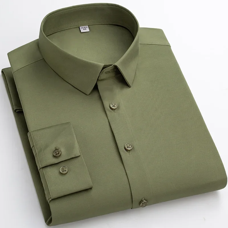 

S~5XL Top Quality No Trace Mens Dress Shirt Long Sleeve No Ironing Business Formal Pocket-less Regular Fit Office Camisa Social