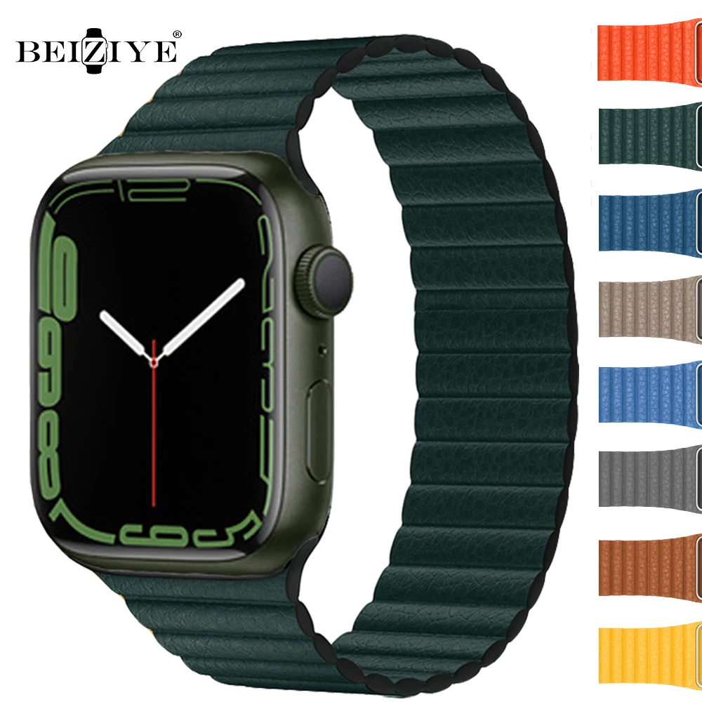 Фото Ремешок кожаный для Apple Watch Band 41 мм 45 44 40 браслет iWatch Series 7 6 SE 5 4 3 2 | Наручные часы