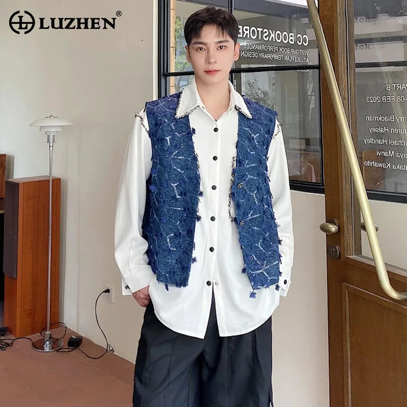 Модный однобортный джинсовый жилет LUZHEN без рукавов, мужские Модные майки, нишевой дизайн, металлический кардиган ручной работы с блестками, новинка 0b404a
Модный однобортный джинсовый жилет LUZHEN без рукавов, мужские Модные майки, нишевой дизайн, металлический кардиган ручной работы с блестками, новинка 0b404a