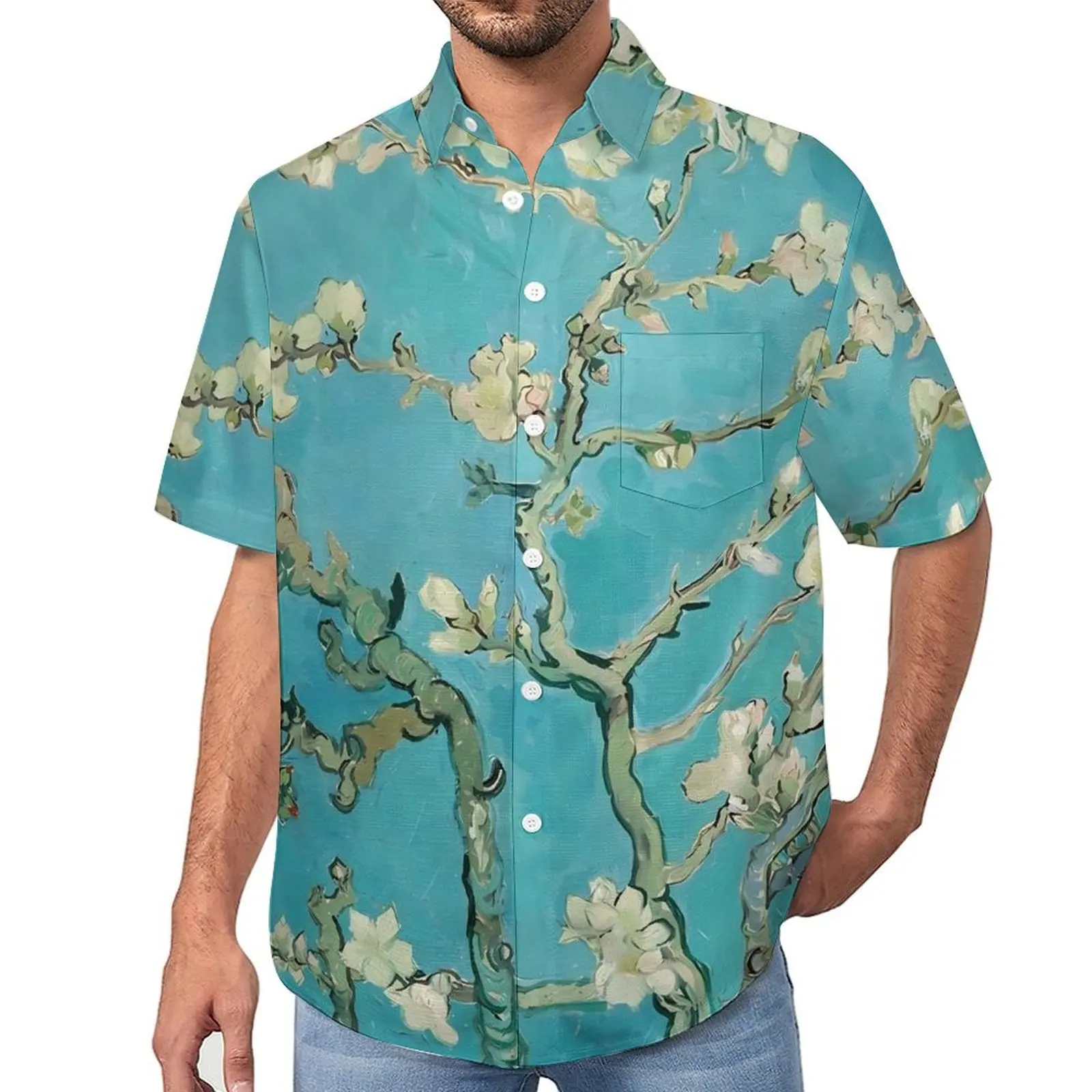 

Vincent Van Gogh Oil Painting Casual Shirts Almond Blossoms Beach Shirt Hawaii Streetwear Blouses Man Printed Large Size