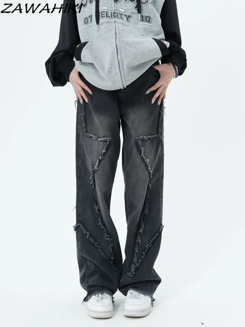 American Retro Star Graphic Frayed Designed Jeans Spring Autumn New High Waist Loose Straight Wide Leg Streetwear Harajuku Pants
American Retro Star Graphic Frayed Designed Jeans Spring Autumn New High Waist Loose Straight Wide Leg Streetwear Harajuku Pants