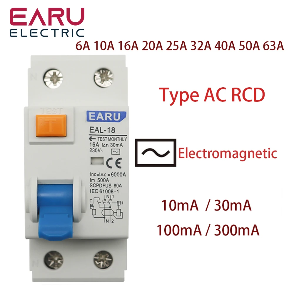 

Электромагнитный автоматический выключатель переменного тока RCCB RCD ELCB, тип 2P, 25А 40А 63А 80А 100А RCD 30мА 100мА 300мА