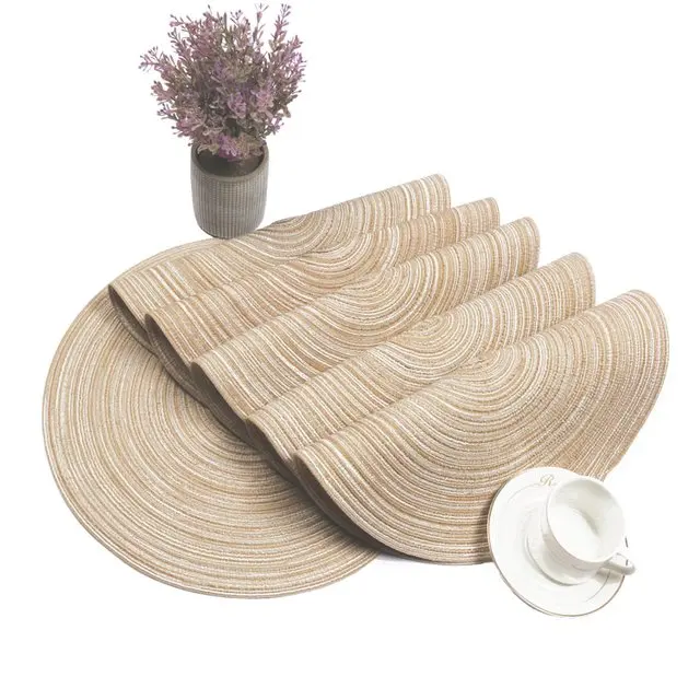 

Wholesale Round Placemats Set of 6 for Dining Table Woven Heat Resistant Anti Slid Cotton Kitchen Table Mats 15 Inch