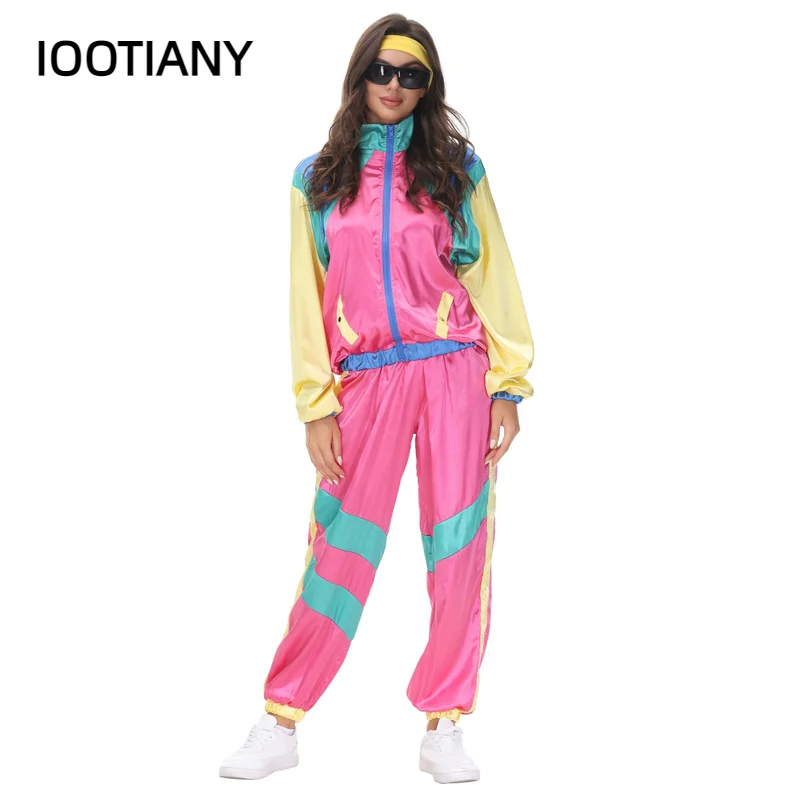 

IOOTIANY Couples Hippie Costumes Male Women Carnival Halloween Vintage Party 70s 80s Rock Disco Clothing Suit Cosplay Outfits