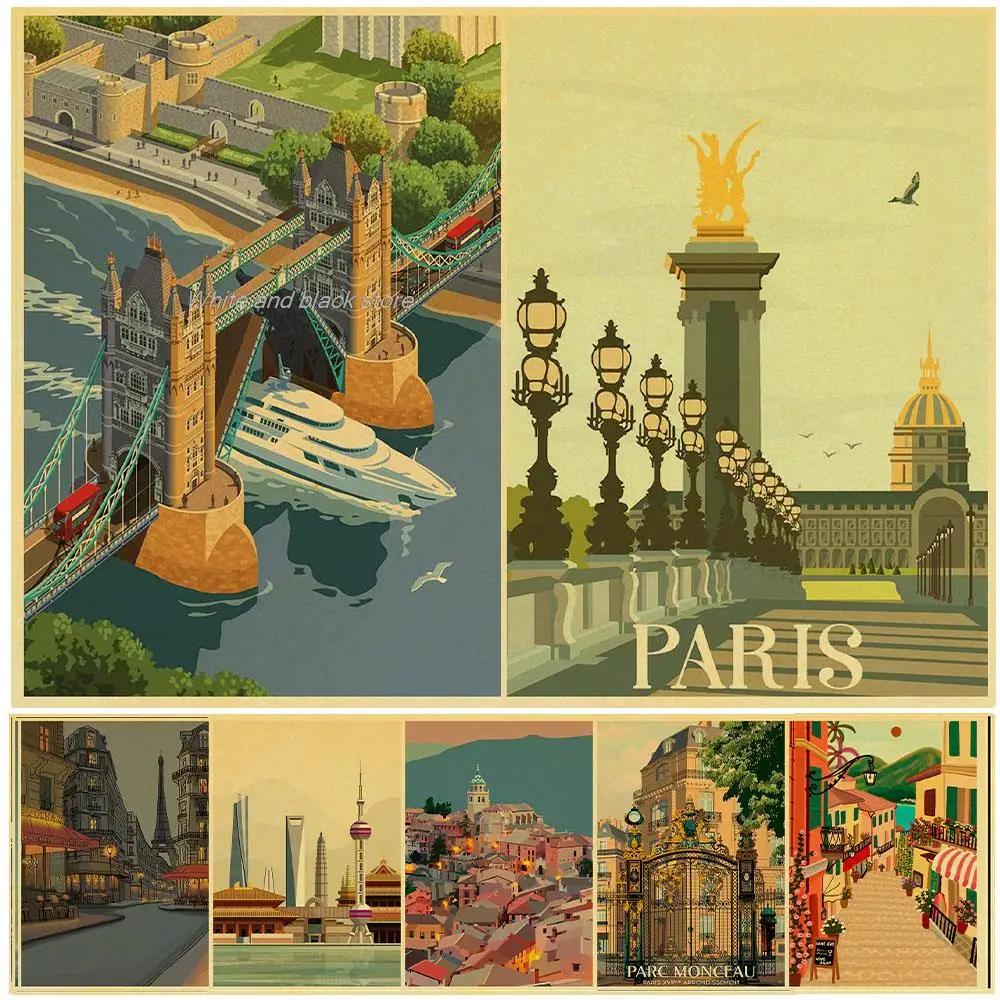 Famous Cityscape Art Posters Vintage Wall Art Kraft Painting Landscape Picture Travel Gift Living Room Home Decor
Famous Cityscape Art Posters Vintage Wall Art Kraft Painting Landscape Picture Travel Gift Living Room Home Decor