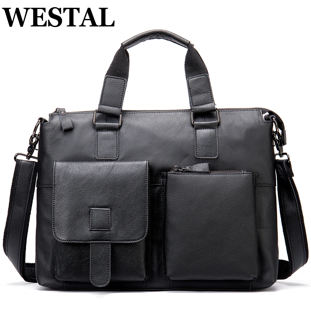 

WESTAL Men's Briefcase Genuine Leather Man Bag Satchel Messenger Bags Men Leather Laptop Bag for Document Totes Computer Bags