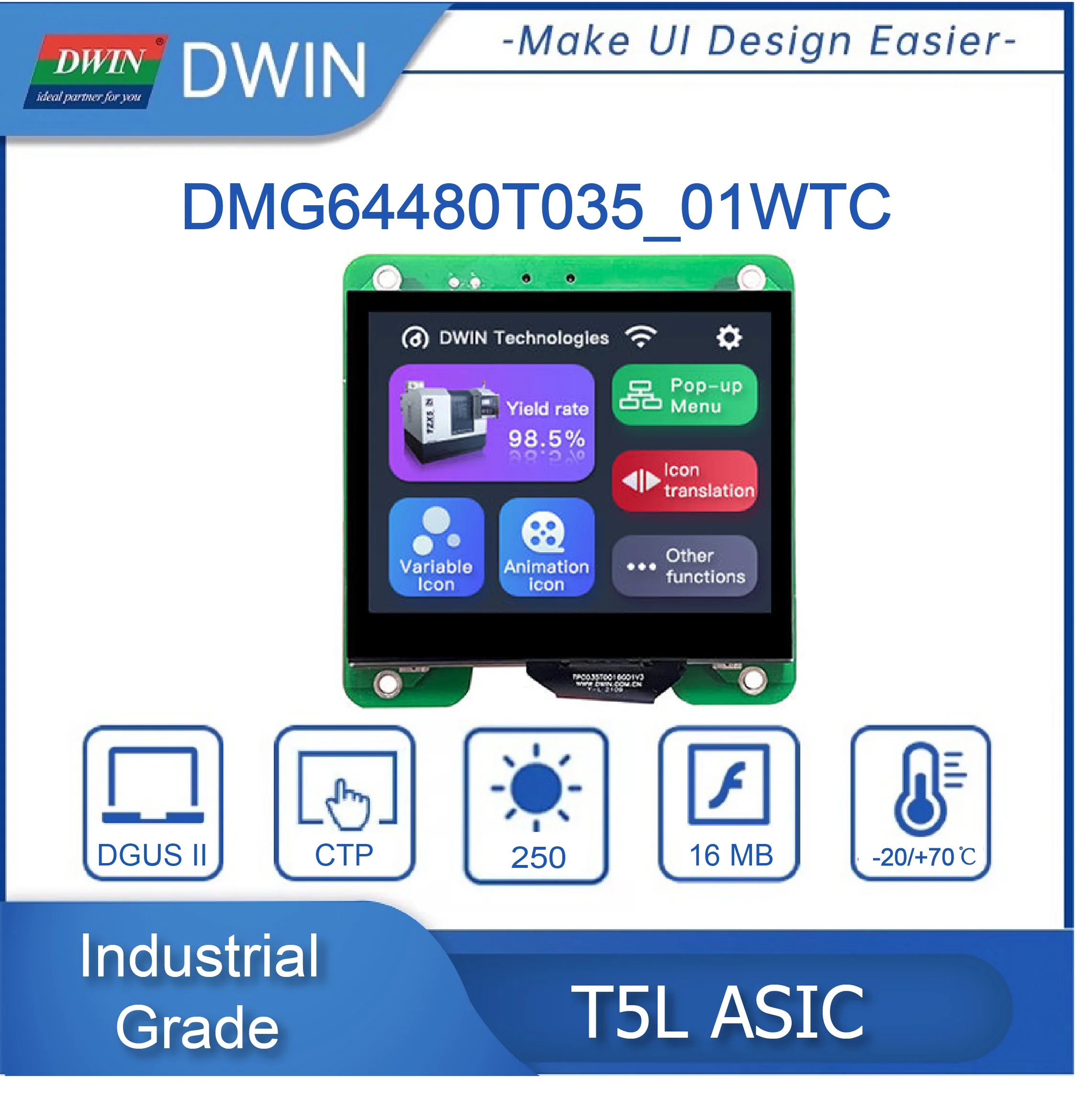 

DWIN 3.5 Inch 640*480 Pixels Resolution Industrial Grade HMI IPS-TFT-LCD TTL/RS232 UART Serial Smart Display DMG64480T035_01W