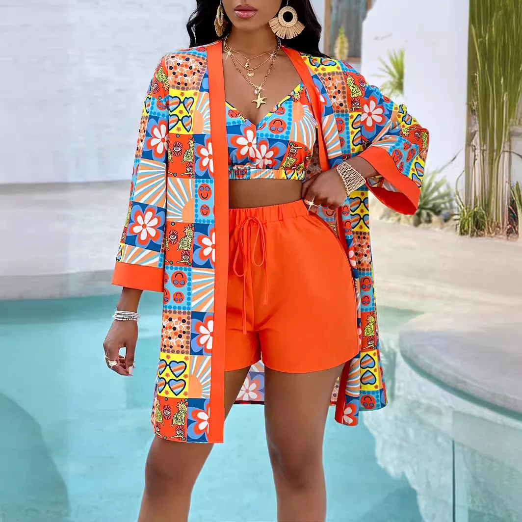 

3 Piece Sets African Sets For Women New African Print Elastic Bazin Baggy Shorts Rock Style Dashiki Famous Suit Lady Outfits