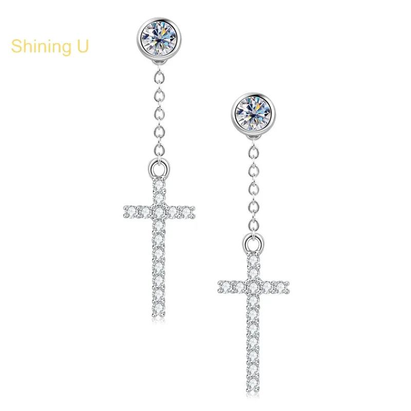 

Shining U S925 Silver D Color Moissanite Cross Drop Earrings for Women 18K Platinum Plated Fine Jewelry Gift