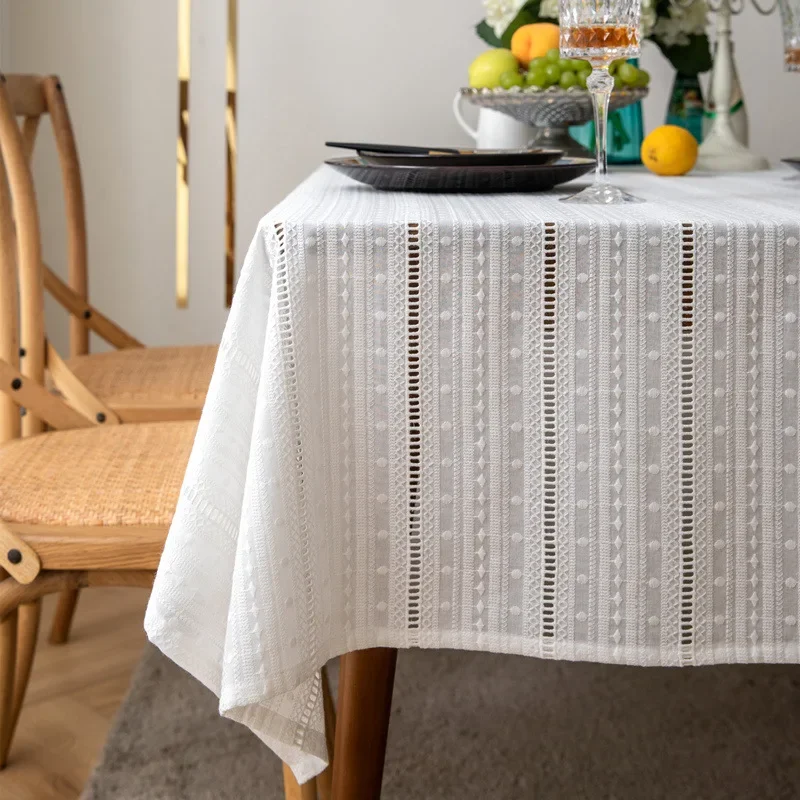 

French Lace Tablecloth Cotton White Embroidered Coffee Tea Table Cover Vintage Rustic Pastoral Kitchen Dining Wedding Decoration