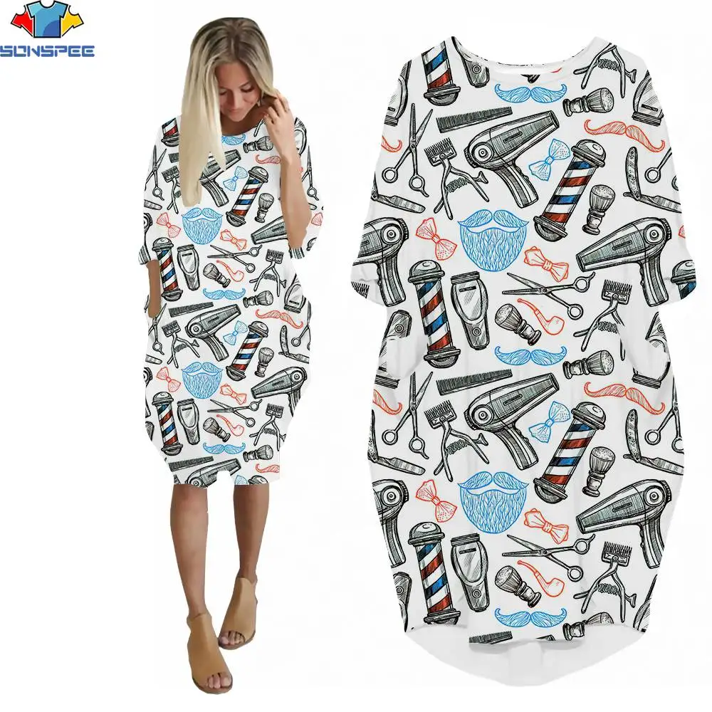 SONSPEE 3D Print Summer Women Dress Fun Barber Salon Icons Razor Combs Simple Strokes Tiled Loose Casual Shopping Pocket Dress
SONSPEE 3D Print Summer Women Dress Fun Barber Salon Icons Razor Combs Simple Strokes Tiled Loose Casual Shopping Pocket Dress