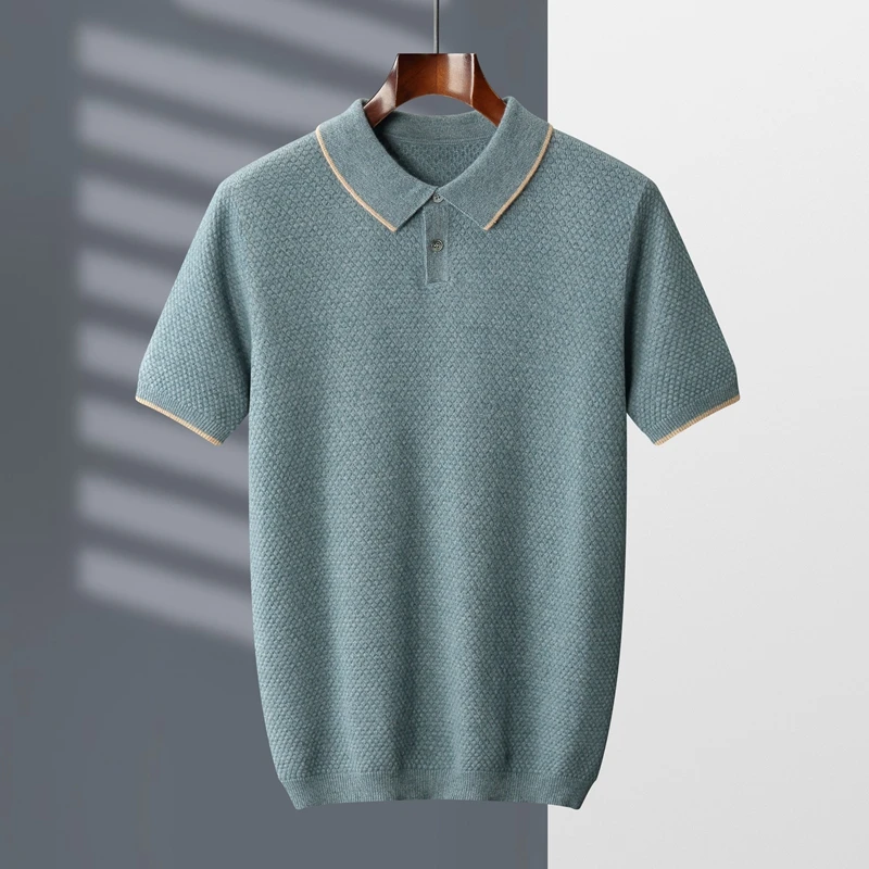 100% Goat Cashmere T-shirt Men's POLO Collar Short Sleeve 2023 Spring and Autumn New Fashion Knitted Pullover Tank Top
100% Goat Cashmere T-shirt Men's POLO Collar Short Sleeve 2023 Spring and Autumn New Fashion Knitted Pullover Tank Top