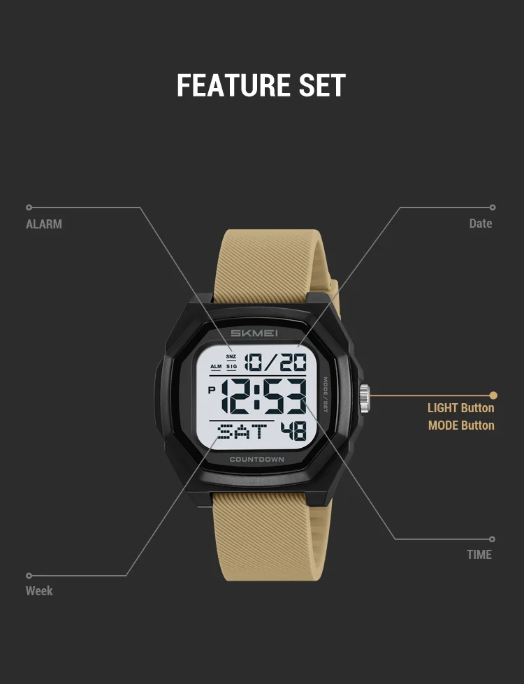 SKMEI Men Sport Casual Watch Matte Black Octagon Case Silicone Nylon Band Digital Display 50M Waterproof Countdown Watches 2495 SKMEI Men Sport Casual Watch Matte Black Octagon Case Silicone Nylon Band Digital Display 50M Waterproof Countdown Watches 2495