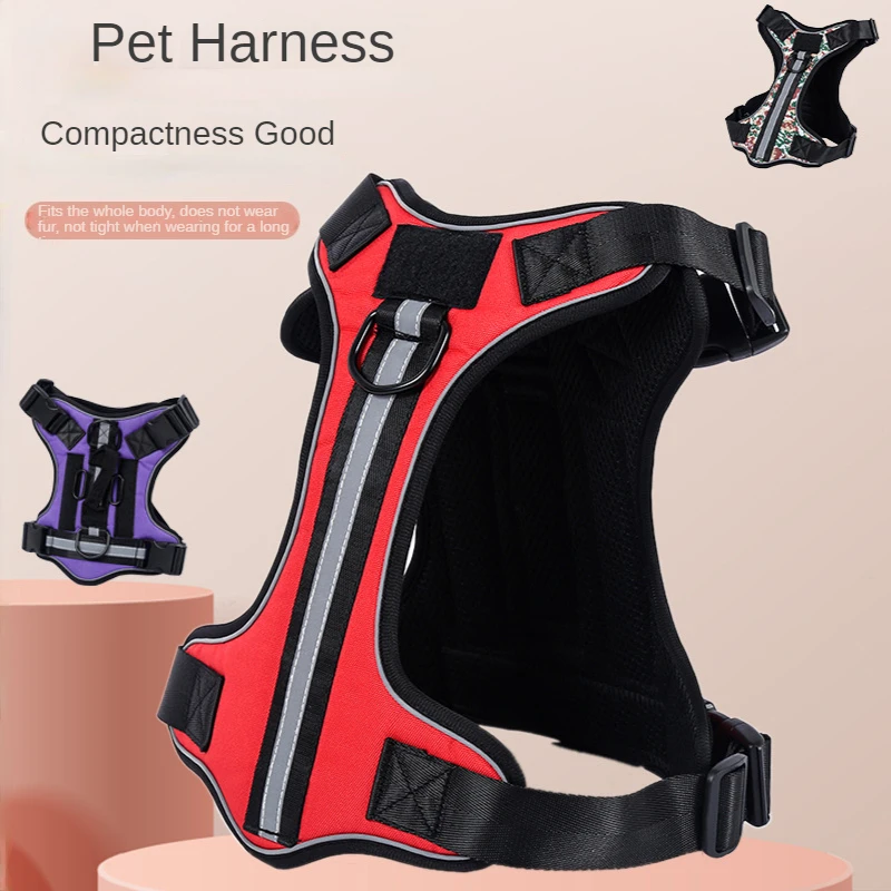 

Pet Chest Harness Dog Leash Tactical Chest Harness Reflective Strip Labrador Dog Explosion-proof Vest Type Harness Customizable