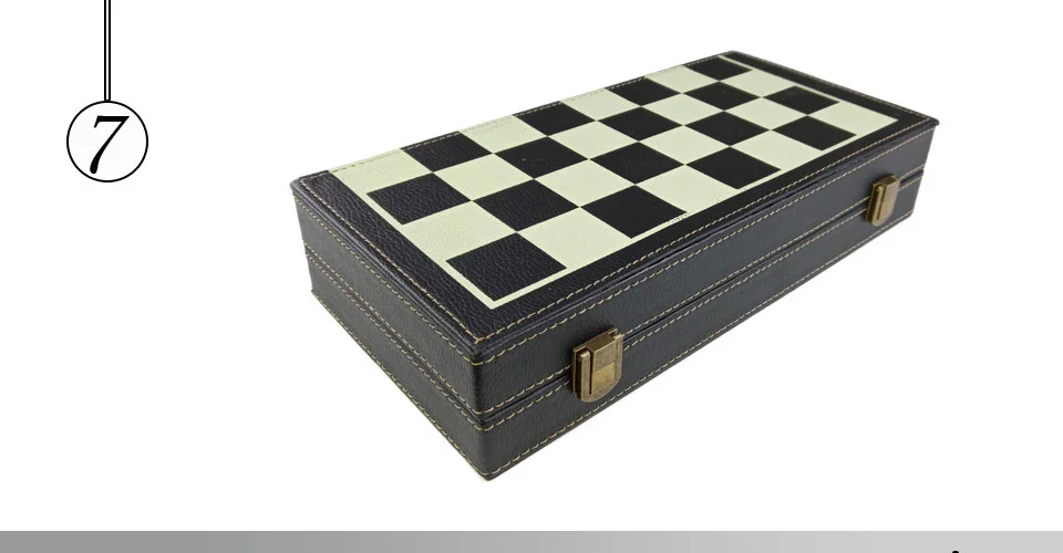 Easytoday Folding Chess Synthetic Leather Chessboard Solid Wood Chess Box Metal Chess Pieces High-quality Table Games Set Gift (7)