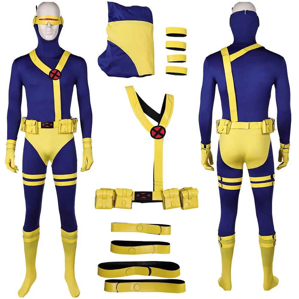 

X 97 Super Villain Scott Summers Cosplay Fantasia Costume Combats Disguise For Boys Men Adult Halloween Carnival Party Suit