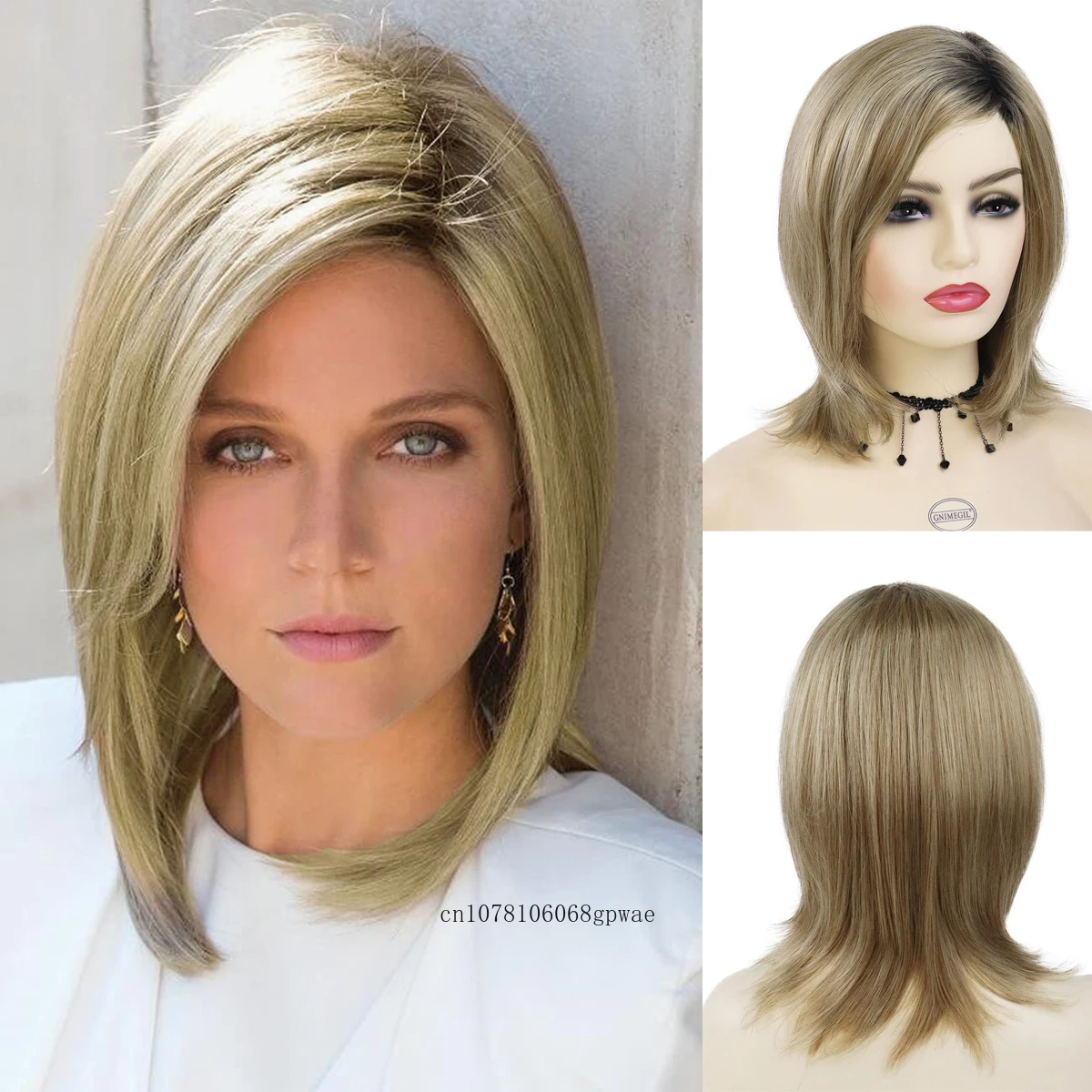 

Natural Straight Bob Haircut Synthetic Blonde Ombre Wig Side Parting Hair Short Wigs for Women Daily Casual Cosplay Halloween