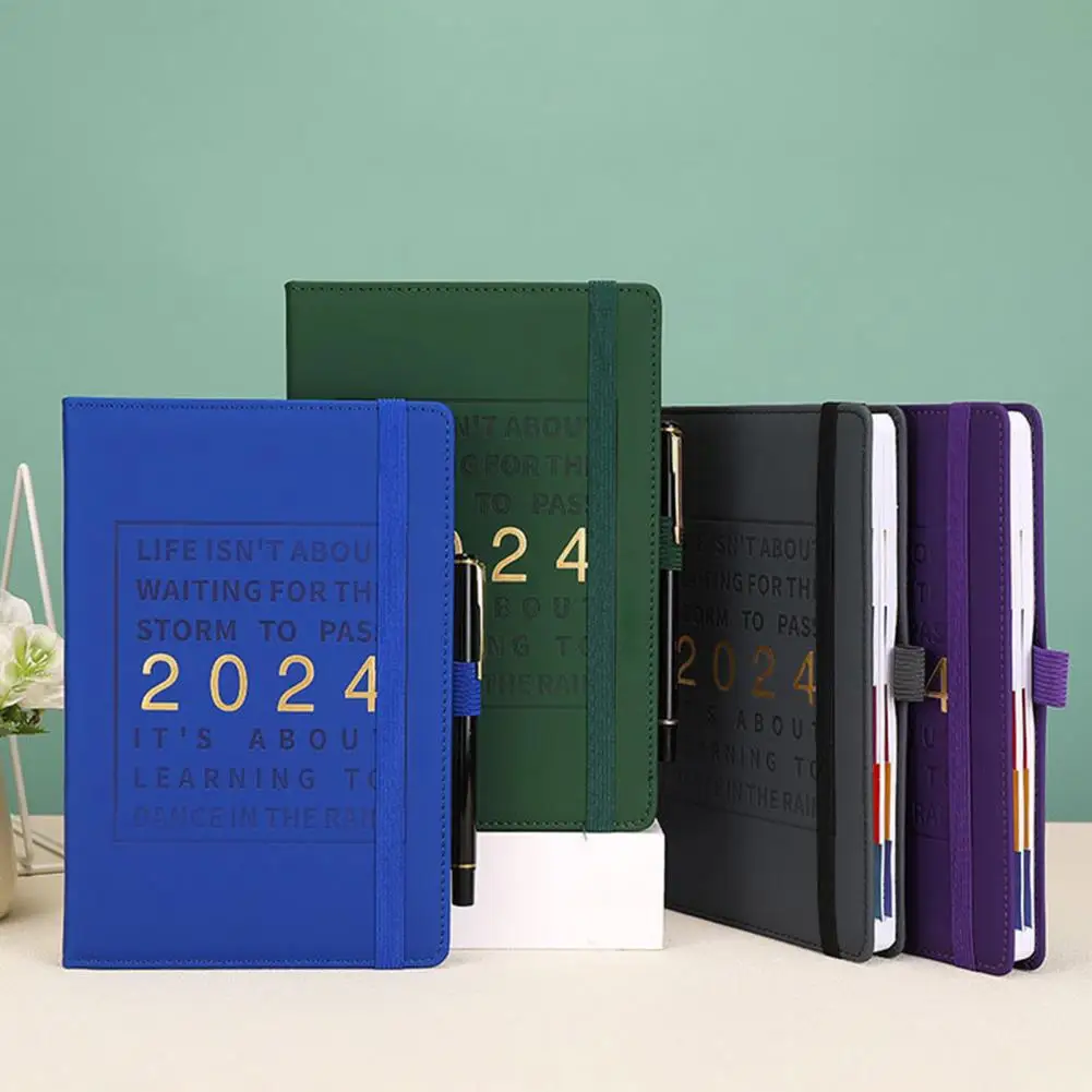 

A5 Faux Agenda Notebook Leather Cover 2024 Planner Notebook 12 Monthly Weekly Agenda Notebook With Elastic Closure Pen Loop