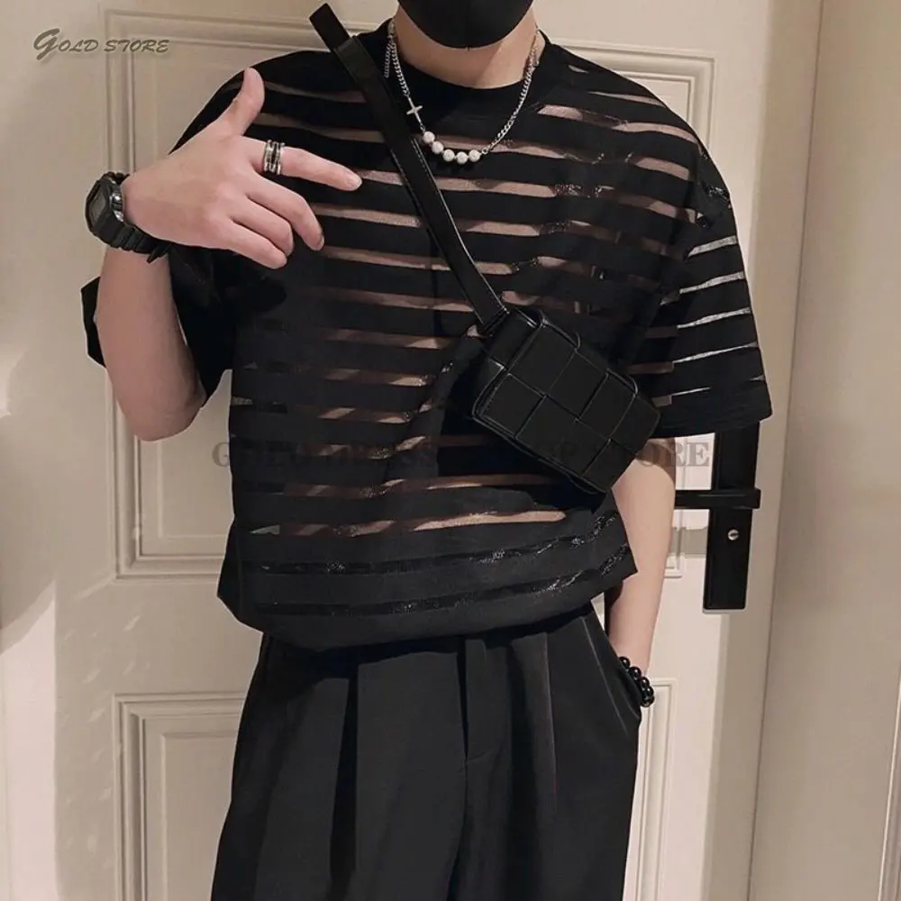Lace Transparent Breathable Party Short Sleeve Oversized T Shirts Men New Arrival Korean Harajuku Fashion Clothing Casual Tops
Lace Transparent Breathable Party Short Sleeve Oversized T Shirts Men New Arrival Korean Harajuku Fashion Clothing Casual Tops