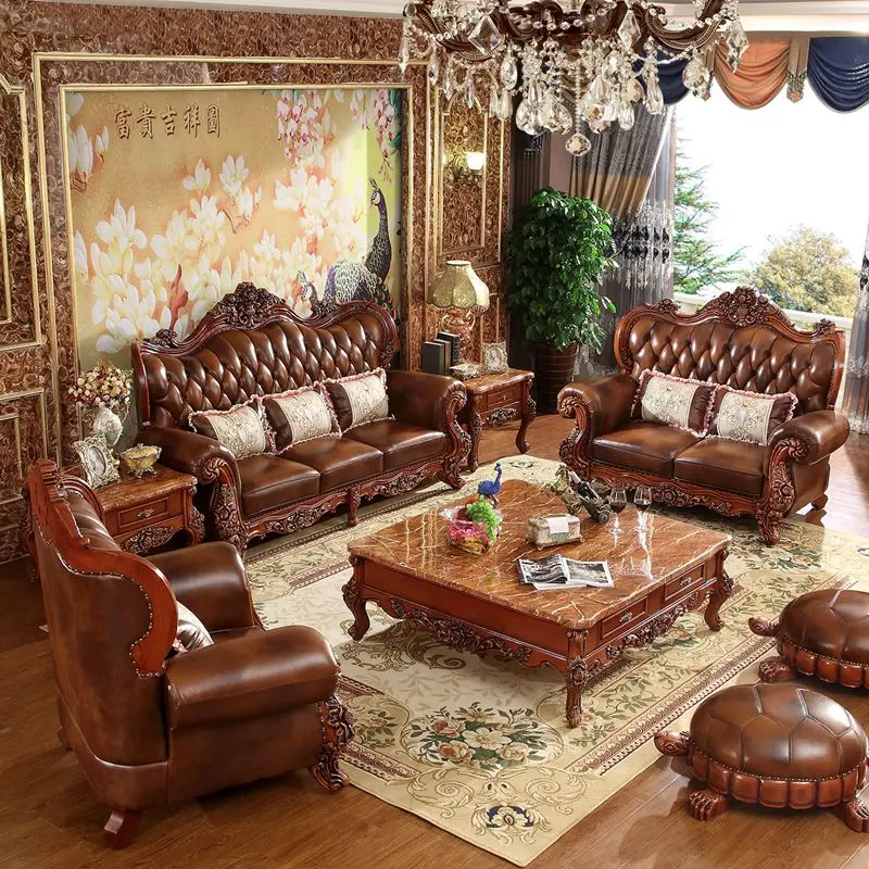 Living room furniture European leather sofa combination of American solid wood retro sofa villa high-end luxury armrest sofa
Living room furniture European leather sofa combination of American solid wood retro sofa villa high-end luxury armrest sofa