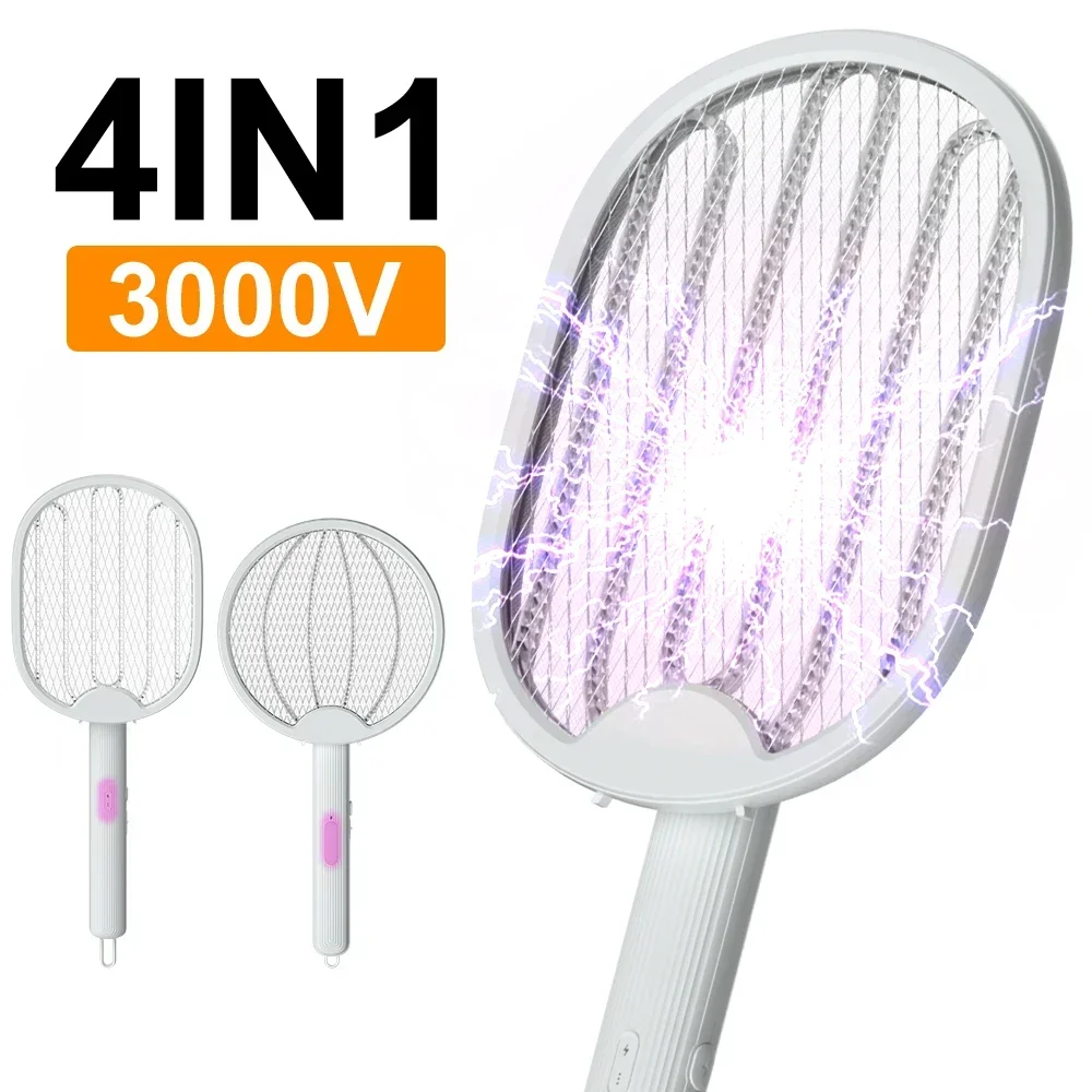 

Killer In Fly Mosquito Trap Racket Rechargeable Mosquito Bug Electric Foldable 3000V Killer Insect Swatter 1 4 USB Zapper
