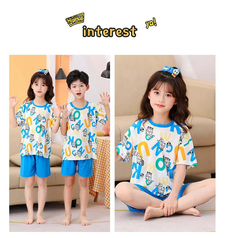 2 pieces for boys and girls pajamas Summer parent-child thin short sleeve cute neutral children's set Cute Children's homewear 2 pieces for boys and girls pajamas Summer parent-child thin short sleeve cute neutral children's set Cute Children's homewear