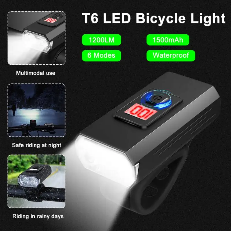 

1200LM T6 LED Bike Light USB Charge Front Lamp MTB Road Mountain Bike Headlight Cycling Flashlight Bicycle Lantern Accessories