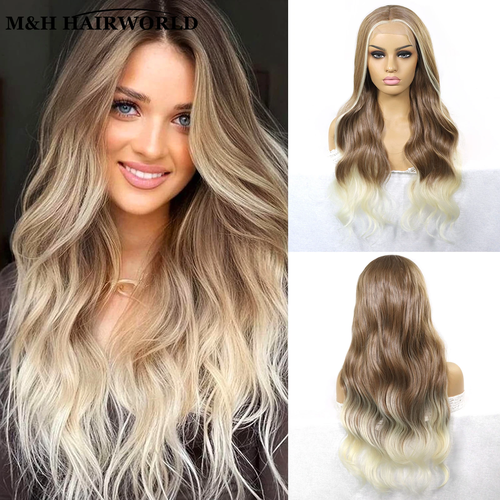 

Ombre Blonde Curly Synthetic Hair Lace Front Wigs For Women Ginger Brown Cosplay Long Natural Wavy Wig Glueless Lace Frontal Wig