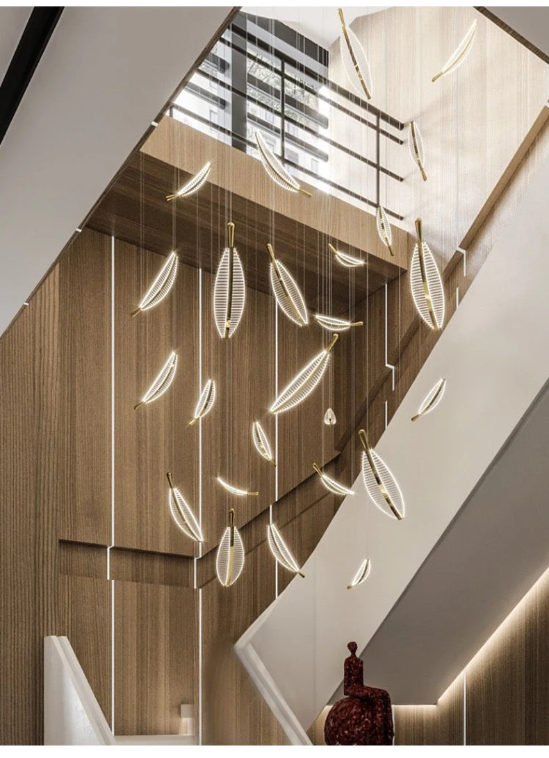 Luxury Modern Minimalist Duplex Villa Staircase Living Room Dining Room Hotel Lobby Creative Feather Leaf Art Chandelier Luxury Modern Minimalist Duplex Villa Staircase Living Room Dining Room Hotel Lobby Creative Feather Leaf Art Chandelier