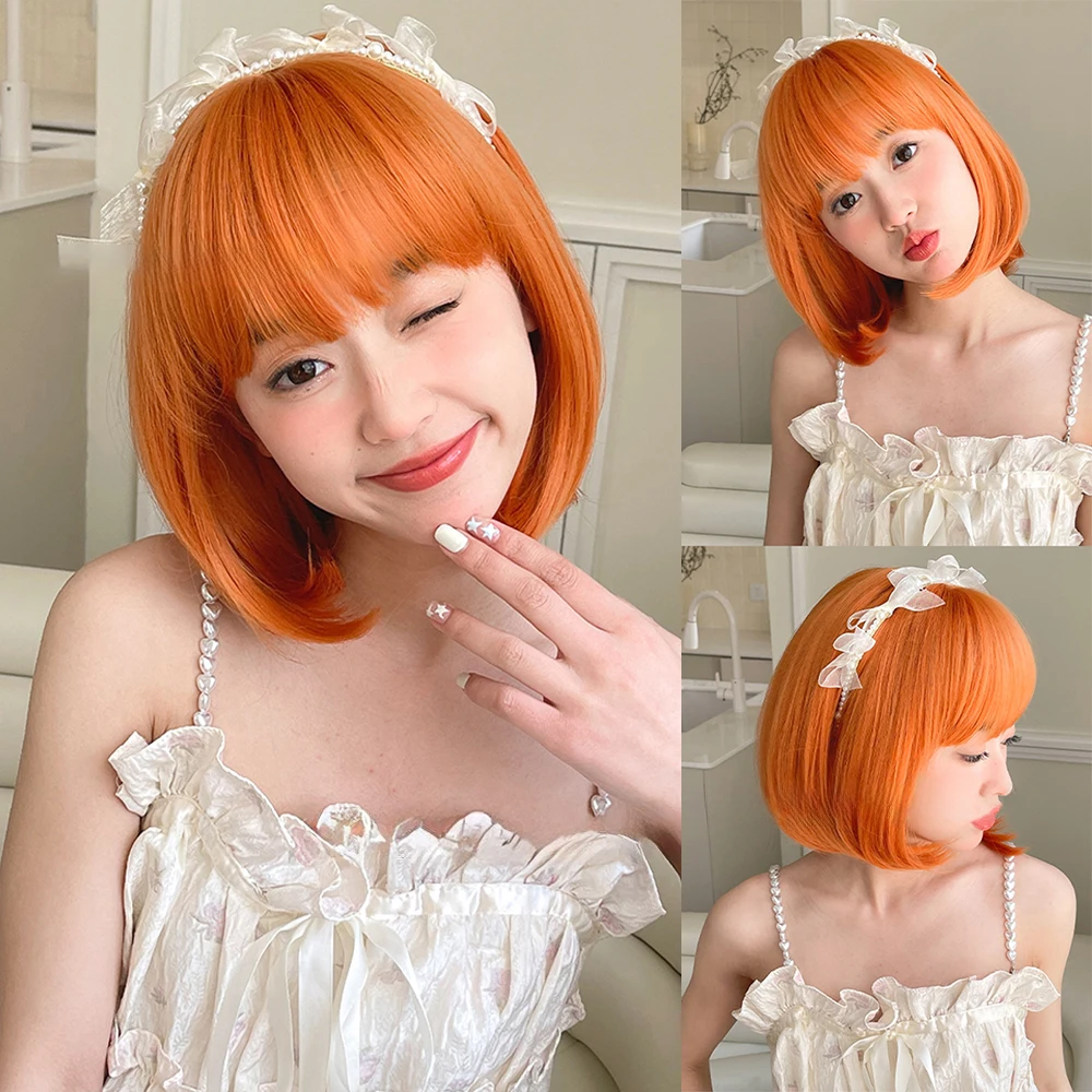 Wig set, sweet and orange style with straight bangs, short straight hair wig, synthetic fiber women's headwear cosplay
Wig set, sweet and orange style with straight bangs, short straight hair wig, synthetic fiber women's headwear cosplay