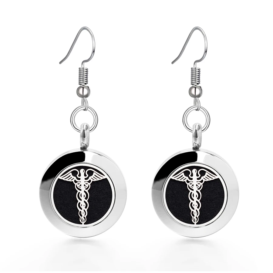 Medical Symbol Essential Oil Diffuser Earring Locket 316L Stainless Steel Jewelry Fashion Drop Wholesale 10pads | Украшения и