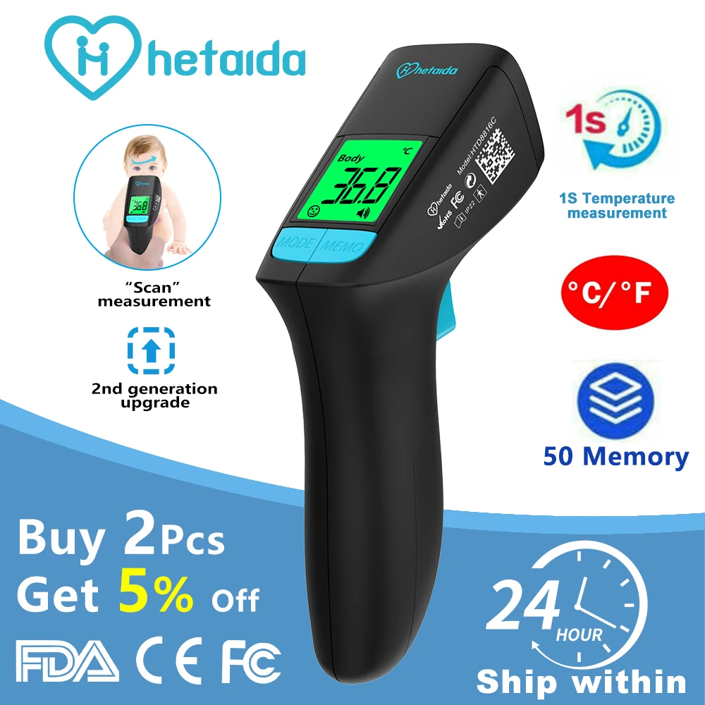 

Hetaida Medical Digital Thermometer Non Contact Infrared Forehead Thermometer for Baby Adults Temperature Fever Measurement Tool