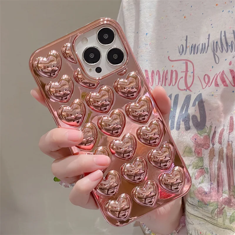 

For iphone 14Promax 2023 New Ins Net Red Rose Gold 3D Love Phone Soft Case 14Pro 13Mini 12Promax 11 Xsmax Xr X s 7 8Plus SE2