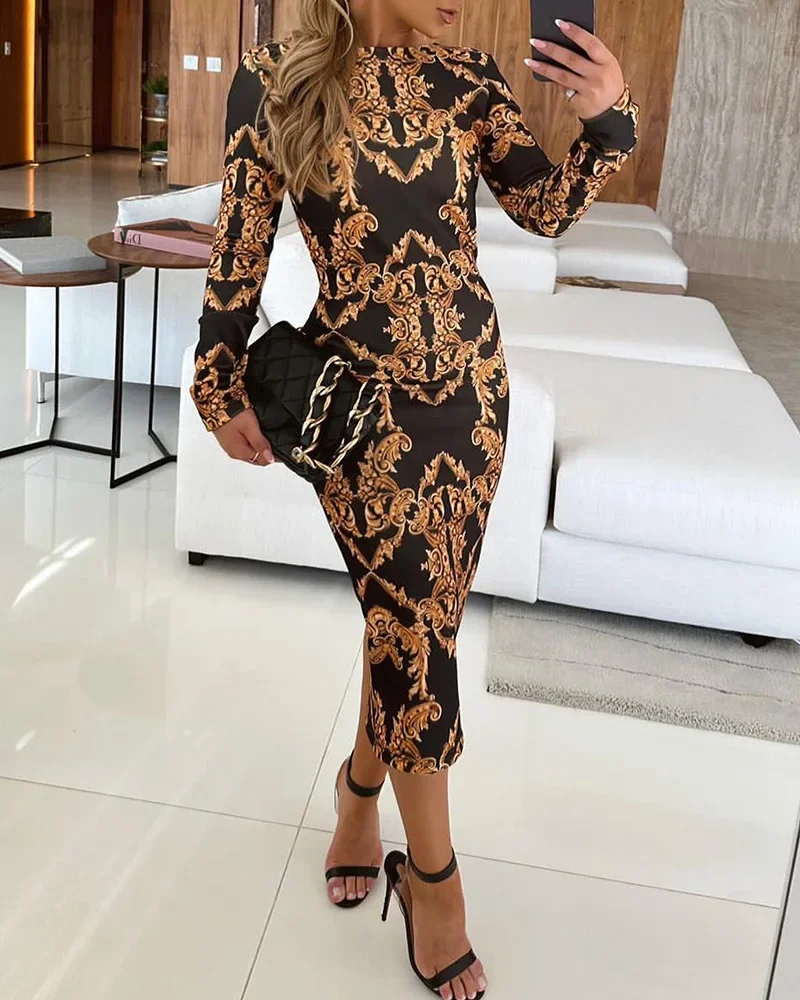 Women Dresses Round Neck Long Sleeve Dress Print Floral Sheath Party Dress Sexy Wrap Buttocks Vestidos Slim Fit Autumn 2023
Women Dresses Round Neck Long Sleeve Dress Print Floral Sheath Party Dress Sexy Wrap Buttocks Vestidos Slim Fit Autumn 2023