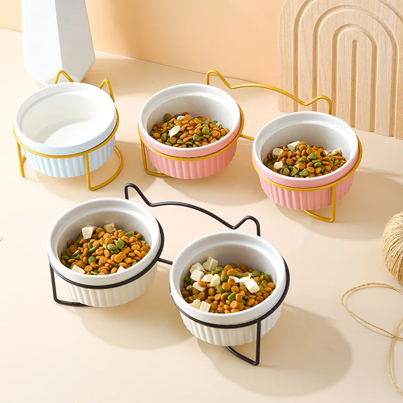 Cat Bowl Ceramic Double Bowls with Metal Stand Raised Water Food Dishes Pet Food Basin Water Feeder Pet Drinking Bowls
Cat Bowl Ceramic Double Bowls with Metal Stand Raised Water Food Dishes Pet Food Basin Water Feeder Pet Drinking Bowls