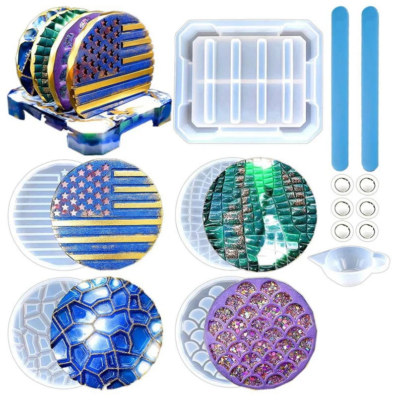 

Resin Coaster Molds Kit,Coaster Mold With Coaster Stand Storage Silicone Molds For Resin Casting Coasters,Home Decor