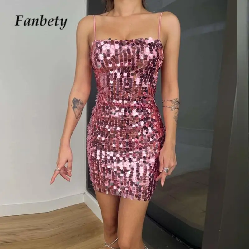 

Модное облегающее мини-платье с разноцветными блестками, популярное женское платье без рукавов на бретелях-спагетти, летние сексуальные женские платья с открытой спиной