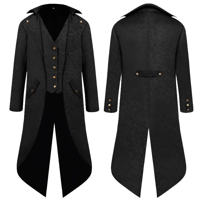 

New Halloween Medieval Retro Men's Mid-length Jacquard Punk Tuxedo