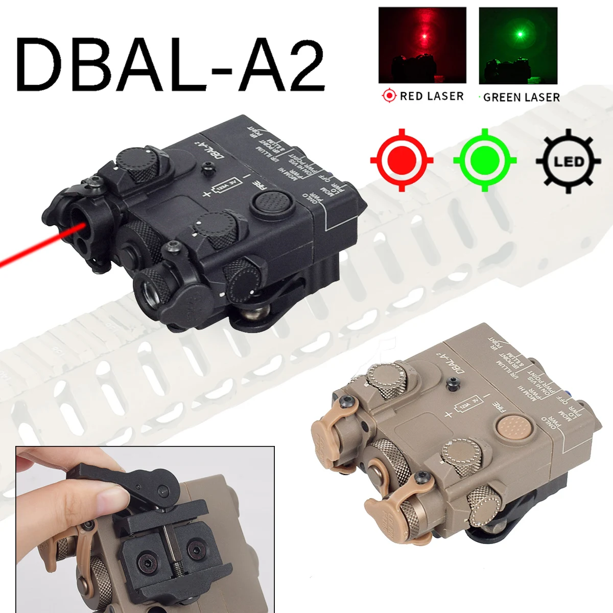DBAL A2 Red Green IR Laser Sight Indicator Tactical Airsoft Flashlight Strobe Nylon Plastic Weaponlight Gun 20mm Rail Hunting
DBAL A2 Red Green IR Laser Sight Indicator Tactical Airsoft Flashlight Strobe Nylon Plastic Weaponlight Gun 20mm Rail Hunting