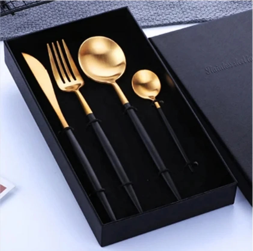 

4 Pcs Hot Sale Stainless Steel Dinnerware Set High Grade Western Tableware Set Dinner Knife Fork Spoon Cutlery With Gift Box