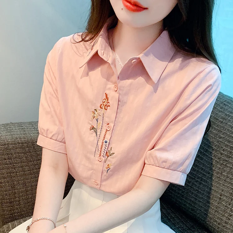 2024 Solid Color Embroidered Shirt Women Blouse Pure Cotton Top For Women Summer Loose Pullover Casual Sleeve Female Shirt Z887
2024 Solid Color Embroidered Shirt Women Blouse Pure Cotton Top For Women Summer Loose Pullover Casual Sleeve Female Shirt Z887