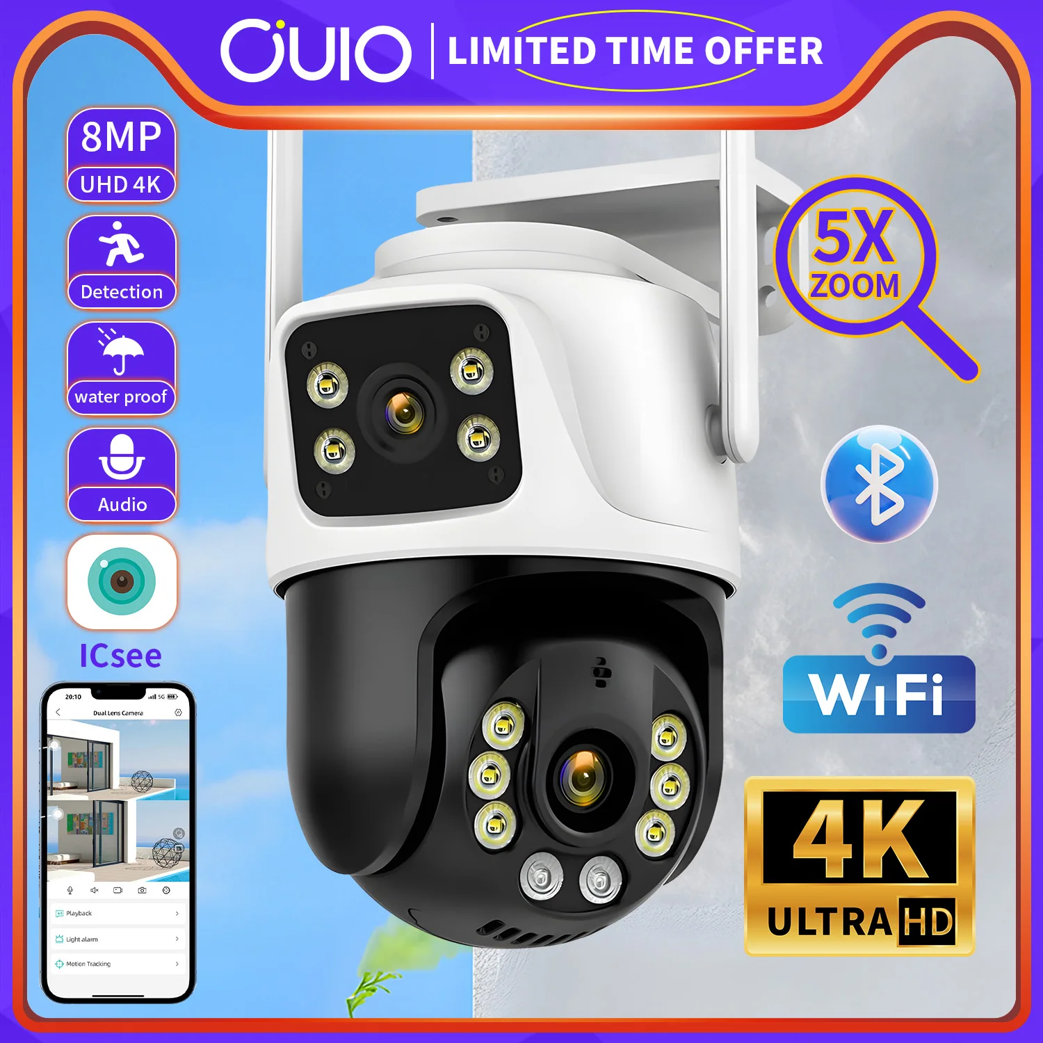 

4K 8MP Dual Lens PTZ IP Camera WIFI Video Surveillance Security Protection Vigilancia CCTV Waterproof Auto Tracking Outdoor AI