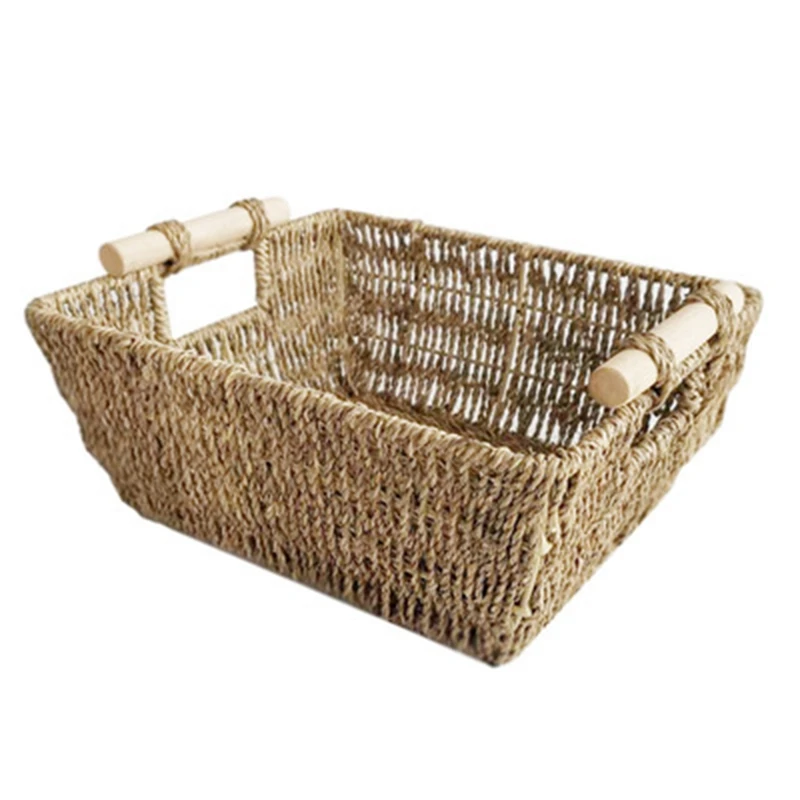 Hand-Woven Large Storage Baskets With Wooden Handles, Seagrass Wicker Baskets For Organizing
Hand-Woven Large Storage Baskets With Wooden Handles, Seagrass Wicker Baskets For Organizing