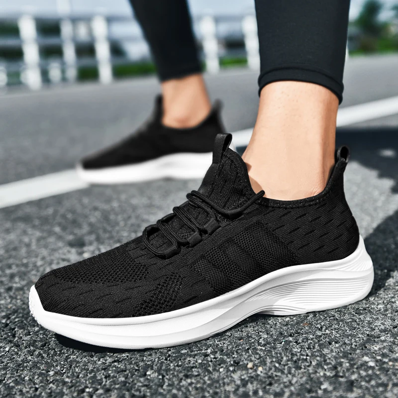 

Wnfsy Male Lightweight Knitting Flats Breathable Thick Soft Bottom Shoes Mens Lace Up Running Shoes Casual Sneakers Zapatillas