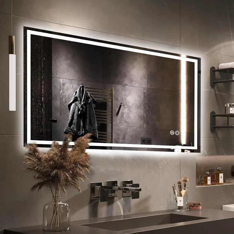 

Large Led Mirror for Bathroom Front Lighted Backlit Vanity Mirror with 3 Colors Dimmable Anti Fog Bathroom Mirror