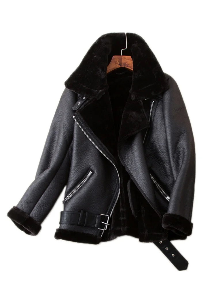 Winter Coats Women Thickness Faux Leather Fur Sheepskin Female Fur Leather Jacket Aviator Outwear Casaco Feminino
Winter Coats Women Thickness Faux Leather Fur Sheepskin Female Fur Leather Jacket Aviator Outwear Casaco Feminino