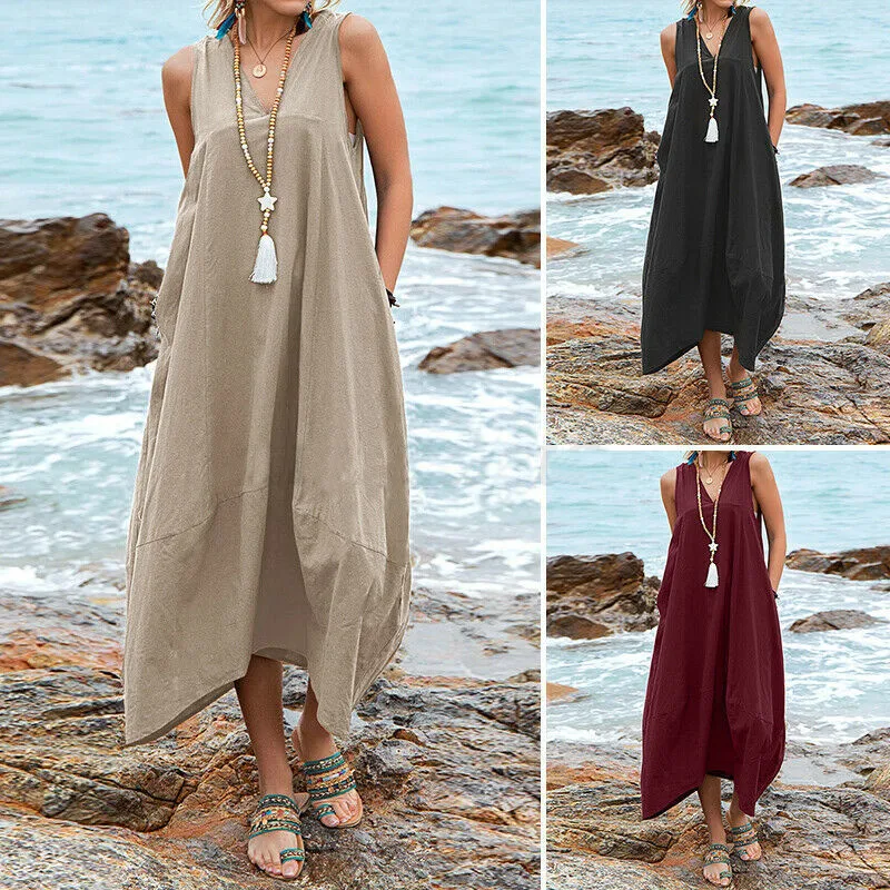 2023 Summer Casual Solid Sleeveless V-Neck Long Dress Women Fashion Loose Backless Chic Lace-Up Dress Simple Linen Big Hem Dress
2023 Summer Casual Solid Sleeveless V-Neck Long Dress Women Fashion Loose Backless Chic Lace-Up Dress Simple Linen Big Hem Dress