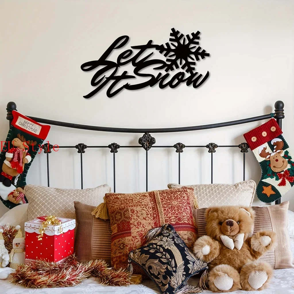 

Let It Snow Metal Decor Sign Snowflake Artistic Text Sign Metal Wall Art Living Room Front Door Corridor Decor Wall Hanging Out