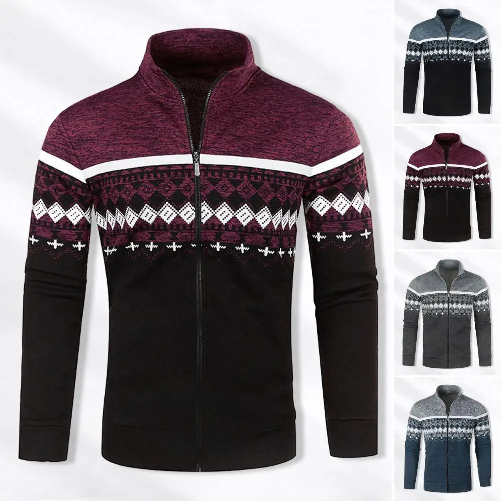 Men's Cardigan Stand Collar Zipper Retro Print Slim Fit Trendy Long Sleeve Sweater for Fall Winter Spring
Men's Cardigan Stand Collar Zipper Retro Print Slim Fit Trendy Long Sleeve Sweater for Fall Winter Spring